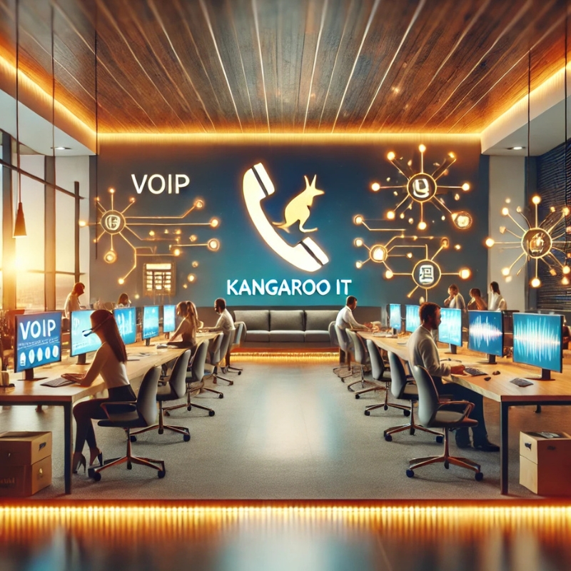 A visual representation of Kangaroo IT Office with a blockchain platform for decentralised applications, alongside a computer repair service in Abbotsbury.